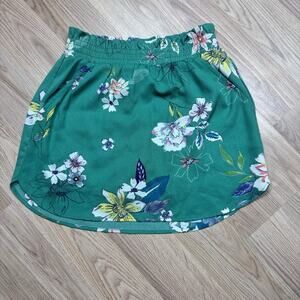 Women’s Skirt With Attached Shorts Green Floral XS Pockets Elastic Waist